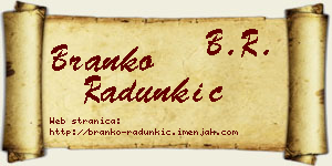 Branko Radunkić vizit kartica